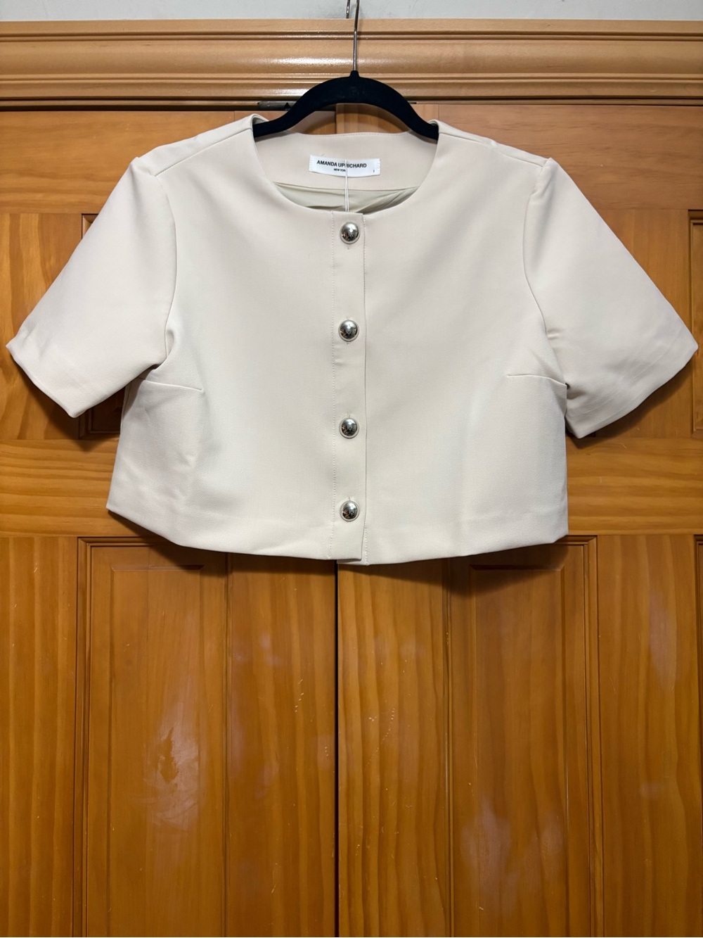 Amanda Uprichard Ivory Short-Sleeve Cropped Blazer Size Small NWT - Picture 3 of 9